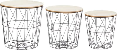 Set van 3x stuks plantenstandaards draadmanden hout/metaal 30/35/40 cm - Ronde plantentafels