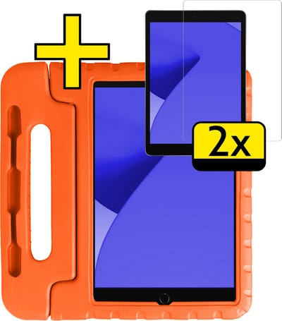 Hoes - Geschikt voor Apple iPad 7/8 (2019/2020) - 10.2 inch - 7e/8e Generatie - Met 2x Screenprotector - Kinderhoes Shockproof Bumper - Kidsproof Case - Tablet Hoesje - Kinder Cover - Oranje