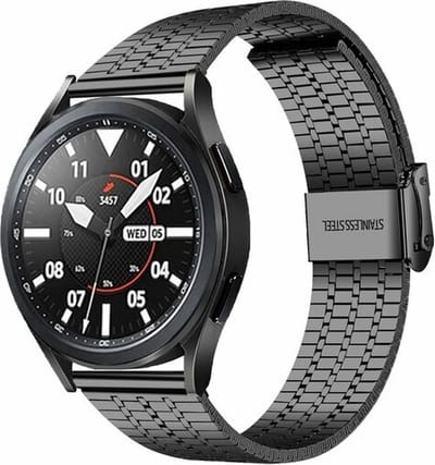 By Qubix - Geschikt voor Garmin bandje - Stalen bandje - Zwart - Geschikt voor Garmin Vivoactive 6 / 5 / 3 - Smartwatch bandje 20mm