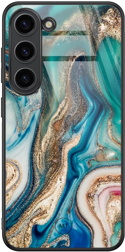 Hoesje geschikt voor Samsung Galaxy S23 - Magic marble - Hard Case Zwart Back Cover - Marmer - Groen - Mooie Telefoonhoesjes