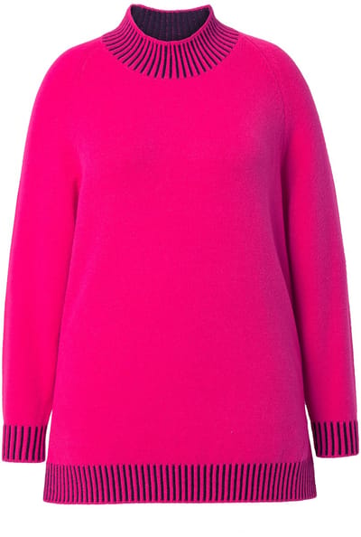 Angel of Style - Dames - Trui straight fit opstaande kraag met strepen - Hibiscusrood - Maat 50+