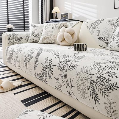 Chenille Sofahoes Wilgenblad Jacquard Antislip Sofahoezen Woonkamer L Vorm Bankhoezen Bankmat Massief Houten Bankmat 70x70cm 1pcs
