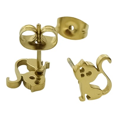 Kleine kat oorbellen voor meisje - 8 x 5 mm - Hypoallergeen premium gold-plated staal - Goudkleurig