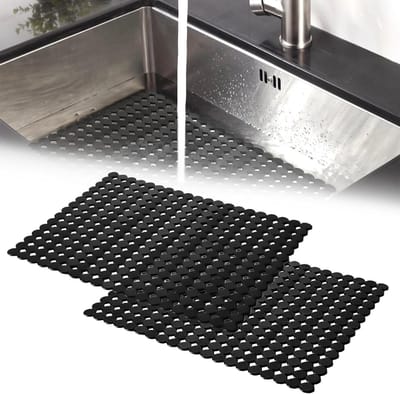 Set van 2 Keukenafvoer Matten, 30 x 40 cm, Snijbare PVC Beschermmat, Antikras en Waterdicht voor RVS en Keramische Spoelbakken