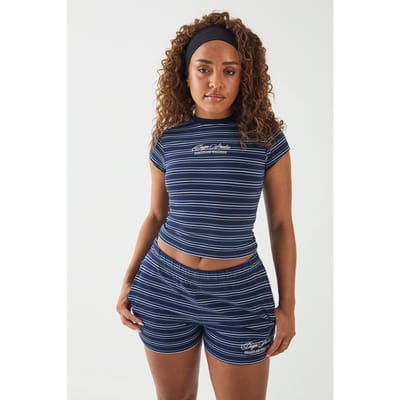 Dames Dsgn Studio Gestreept Baby T-shirt Met Korte Mouwen | Marineblauw | Maat: XS