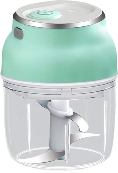 Elektrische Hakmolen - Uiensnijder - Draadloze Knoflooksnijder - Waterdichte Voedselsnijder - Waterbestendig - Met 2 kopjes (100&250 ML) + 2 Soorten Mesjes - Groen