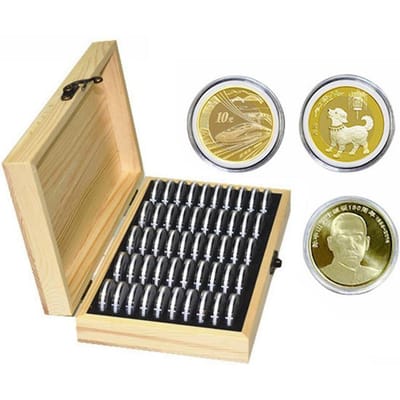 Verstelbaar 50 Munt Opbergmiddel Ronde Munt Opberg Houten Doos Herdenkingsmunt Collectie Tool beige