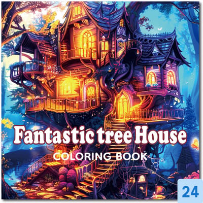 Fantastic Tree House Kleurboek voor Volwassenen, Tieners en Kinderen - Premium Cozy Coloring Book met 24 Unieke Boomhut & Sprookjeshuis Designs - Anti Stress Doeboek & Tekenboek