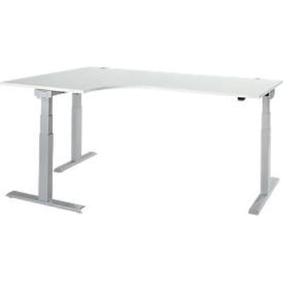 Hoekbureau ERGO-T 2.0 - elektrisch in hoogte verstelbaar - 90° hoek links - B 2000 x H 640-1300 mm - T voet blank alu - lichtgrijs - ons merk Schäfer Shop Select