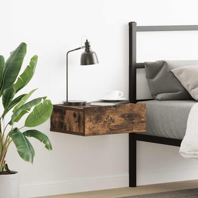 vidaXL - Nachtkastje - zwevend - 40x30x15 - cm - bewerkt - hout - gerookt - eikenkleur