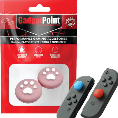 Gadgetpoint - Thumb Grips voor Nintendo Switch Joy-Con Controllers - Gaming Thumbgrips - Performance Anti-Slip Thumbsticks - Bescherming Accessoires - Pootjes - Roze met Witte poot