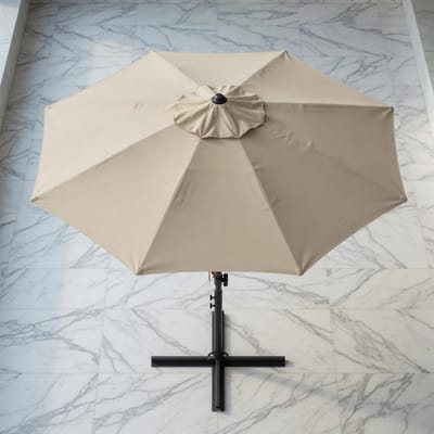 Luxe Zweefparasol Ø 350 cm met Standaard en Zwenkarm – Kantelbare Tuinparasol met UV-bescherming UPF 50+, Waterdicht en Aluminium Frame – Beige – Mobili Bella