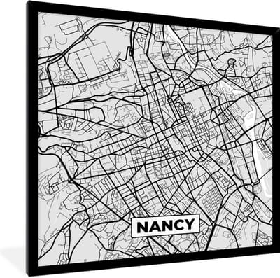 Fotolijst incl. Poster - Plattegrond - Kaart - Stadskaart - Frankrijk - Nancy - 40x40 cm - Posterlijst