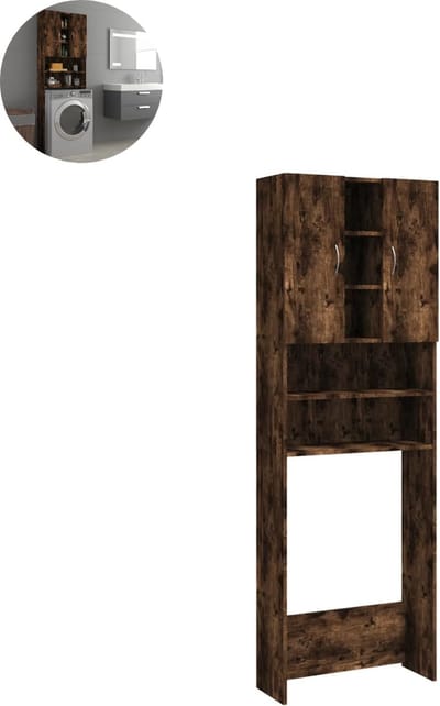 Wasmachine ombouw - Kast - Opbouwmeubel - Verhoger - Wasmachine meubel - Opbergkast - Hout - 64x25,5x190 cm - Gerookt Eiken