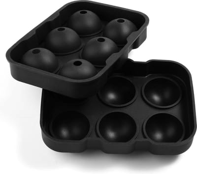 6 ronde ijsblokjes - Siliconen vorm met deksel - whiskey ijs - 6x ice ball - Vaatwasser bestendig - voor Gin, Whisky & cocktails – Zwart