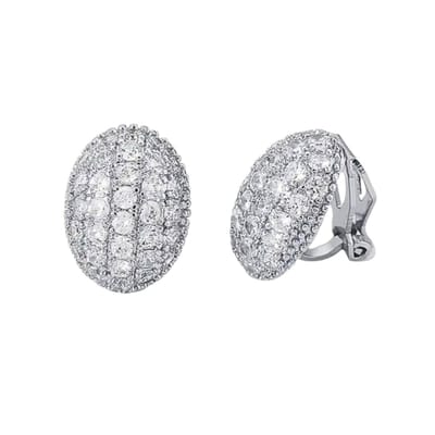 Clip oorbellen -ovaal -zilverkleur -luxe -strass- geen gaatje- Charme Bijoux