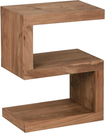 Houten bijzettafel - Sidetable S-vorm - Woonkamer decoratie - Handgemaakt uniek exemplaar - 60 cm hoog - Bruin