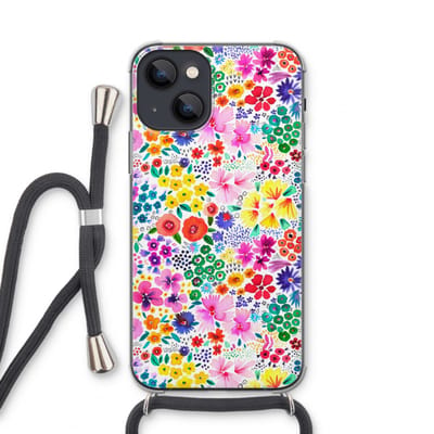 Case Company® - Hoesje met koord geschikt voor iPhone 13 mini hoesje met Koord - Little Flowers - Telefoonhoesje met Zwart Koord - Bescherming aan alle Kanten en Over de Schermrand