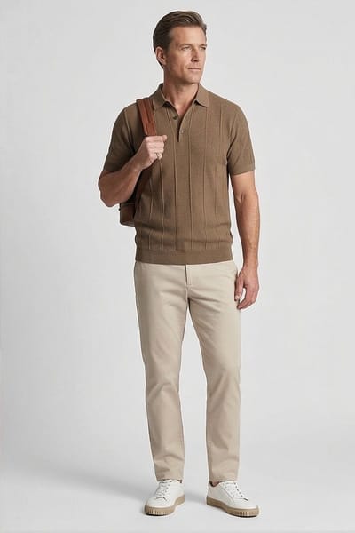 Baileys – Heren – Poloshirt – Gebreid – Korte mouwen - Polo – Taupe - 615781-865