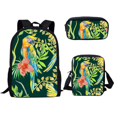 Klassiek Nieuwigheid Papegaai Vogel Patroon 3D Print 3 stuks/Set Schooltassen Laptop Dagrugzak Rugzak Schuinhangende schoudertas Etui