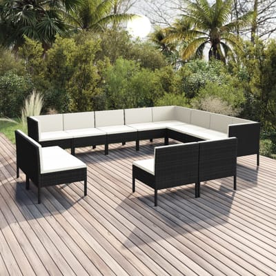 vidaXL - 12-delige - Loungeset - met - kussens - poly - rattan - zwart