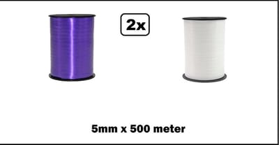 2x Krullint paars en wit 5mm x 500meter - krul lint kerst thema feest decoratie kado kado gold verjaardag