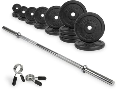 VirtuFit Gietijzeren Halterset - 150 kg - Volledige set - Incl. Halterstang, Halterschijven en Veerclipsluitingen