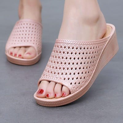 Zomer Hoge Hakken Platform Slippers Dames Casual Buiten Dragen Thuis Dagelijks Badkamer Antislip Strand Schoenen 40 goud