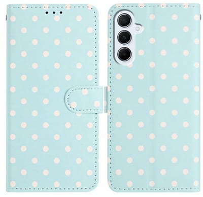 Hoesje Geschikt voor Samsung Galaxy A56 | Polka Dot Wallet Book Case | Portemonnee Hoesje | 3 Pasjes | Magneetsluiting | Stand Functie | Blauw