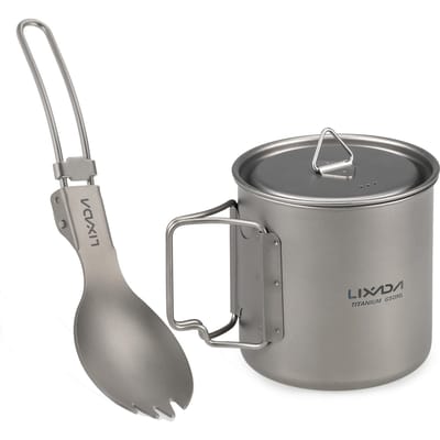 Lixada – batterie de cuisine 300ml/350ml/420ml/550ml/650ml/750ml, tasse en titane ultralégère avec dîner pliable 650ml