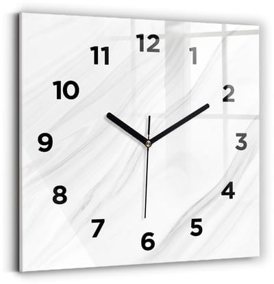 Wallfluent Wandklok - Decoratief marmer Klok met Afbeelding - 30 cm x 30 cm - Wit Wandklok - Zwarte Handen - Wandklok Met Cijfers - Stille Wandklok Slaapkamer - Vierkante Glazen Klok - Minimalistisch Wandklok - Klok met Afbeelding