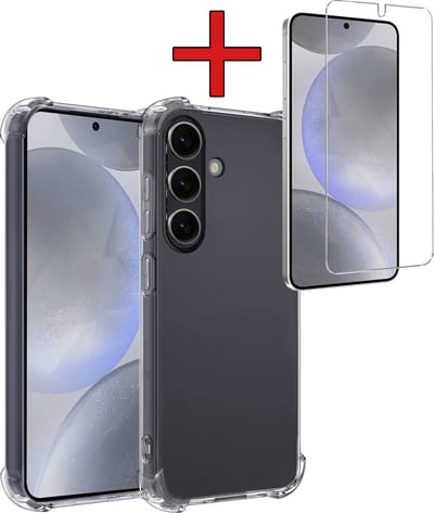 Hoesje - Met Screenprotector - Geschikt voor Samsung Galaxy S24 - Sterk & Shockproof - Back Cover - Siliconen Case - Telefoon Hoes - Shock Proof - Telefoonhoes - Transparant