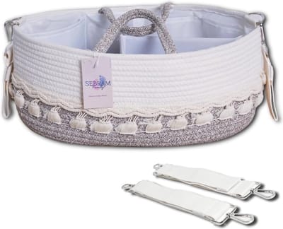 Luiertas Organizer voor Baby, Draagbare Geweven Luiertas met Verwisselbare Compartimenten, Ideaal voor Pasgeborenen en Babyshowers
