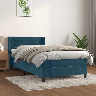 vidaXL - Boxspring - met - matras - fluweel - donkerblauw - 90x190 - cm