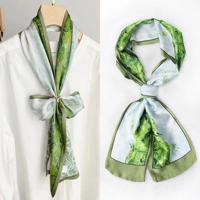 Zijden sjaal-stijl zijden sjaal voor dames - Kleurblokkenprint - Fris en delicaat - Decoratieve shawl over shirts -09，14*150CM