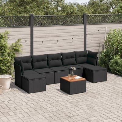 vidaXL - 8-delige - Loungeset - met - kussens - poly - rattan - zwart
