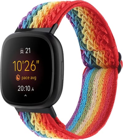 By Qubix - Compatible Fitbit bandje - geschikt voor Fitbit Versa 3/4 & Sense 1/2 Nylon loop bandje - Multicolor (regenboog) Smartwatchbandje bandje Armband Polsband Strap Band Watchband