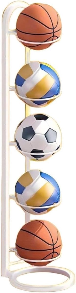 Meerlaagse geïntegreerde volleybalstandaard met verticale balopslag en afneembaar rek voor voetbal en basketbal (wit, 5-lagen)