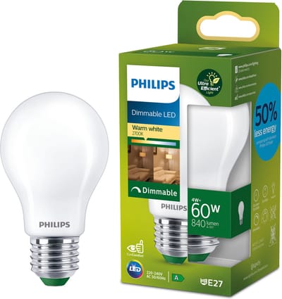 Philips Ultra Efficient LED lamp Mat - 60 W - E27 - Dimbaar warmwit licht - Energielabel A