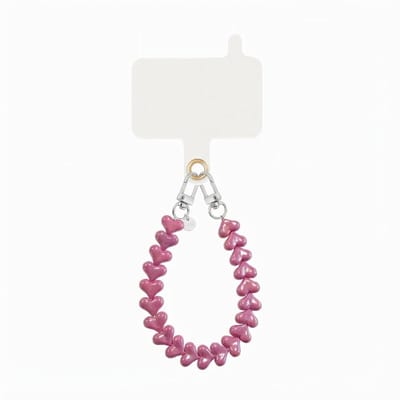 xoxo Wildhearts telefoonkoord met clip - Funky Hearts (Metallic Fuchia) - Kort koord - Geschikt voor iPhone - Geschikt voor Samsung - Phone cord met koord clip - Easy Cord - Telefoonketting - Hartjes koord voor telefoon - Roze