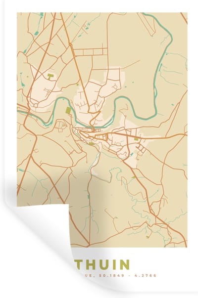 Muurstickers - Sticker Folie - Plattegrond - België - Thuin - Stadskaart - Kaart - 20x30 cm - Plakfolie - Muurstickers Kinderkamer - Zelfklevend Behang - Zelfklevend behangpapier - Stickerfolie