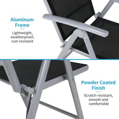 Opvouwbare Terrasstoel - Tuinstoel - Campingstoel - Lounge Stoelen - Lichtgewicht - Hoge Rugleuning - Aluminium Stoel - Set van 2 - 120kg Draagkracht - Zwart