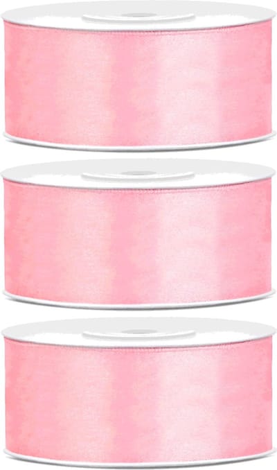 Sierlint satijn - 3x - Lichtroze - 2.5 cm/25 mm x 25 meter - Cadeaulint satijnlint - Hobby/knutselen - Decoratie - Inpakken