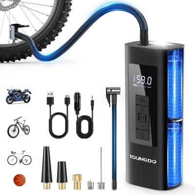 Thijox - Elektrische Fietspomp 150 PSI, 6000 mAh Accucompressor, Luchtpomp voor Fiets, Motorfiets en Sportballen - Inclusief Alle Ventielen