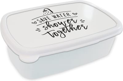 Broodtrommel Wit - Lunchbox - Brooddoos - Spreuken - Quotes - Save water shower together - 18x12x6 cm - Volwassenen