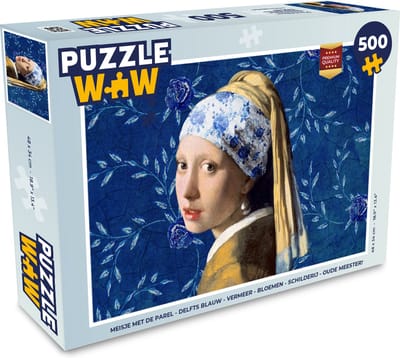 Puzzel Meisje met de parel - Delfts blauw - Vermeer - Bloemen - Schilderij - Oude meesters - Legpuzzel - Puzzel 500 stukjes