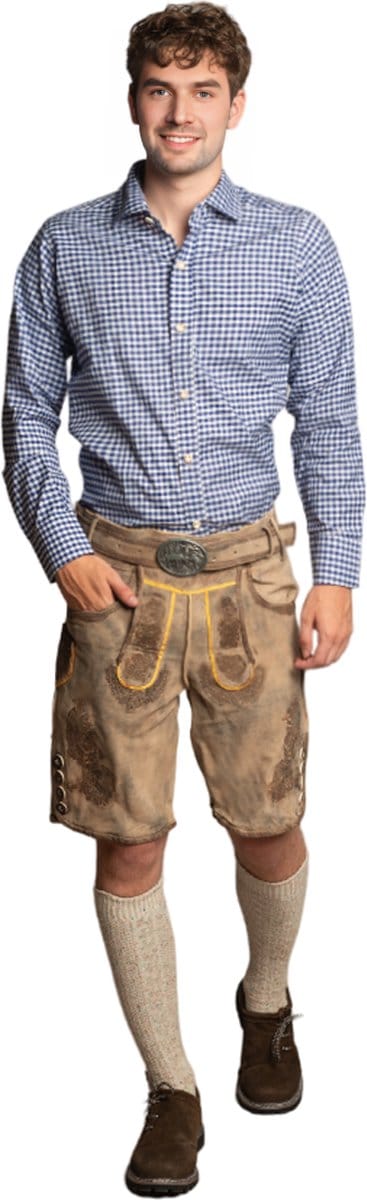Lederhose Garmisch Kort met Riem 100% Premium Geitenleder Oktoberfest Heren Lederhosen Man Carnavalskleding Heren - Geitenleer - Maat XS
