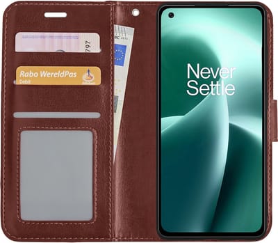 Hoesje - Met Pasjeshouder - Geschikt voor OnePlus Nord 2T - Luxe Bookcase Portemonee - Flip Case - Kunstleer Book Case - Flipcase - Book Cover - Walletcase - Portemonneehoes - Bruin