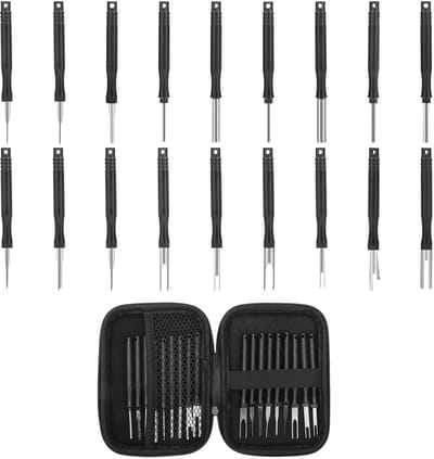 Dailygoods- Terminal Removal Tool 18-delig - Auto Kabel Plug Ontkoppelset - Pin Trekker - Reparatie Verwijderaar - Hoogwaardige Titanium Legering - Duurzaam - Kabelverwijdertool