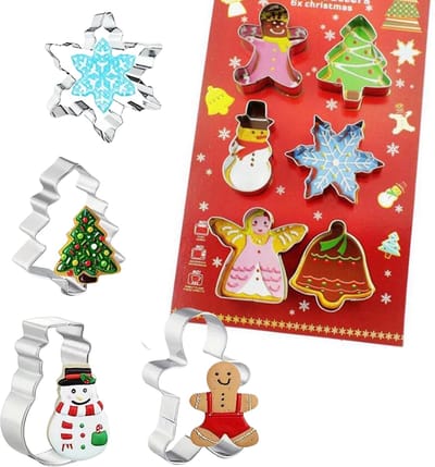 Winkrs | Uitsteekvormpjes set Kerst | Ster, sneeuwpop, gingerbread man, kerstboom, bel en engel | Bakvorm, cakevorm, koekjesvorm, bakken